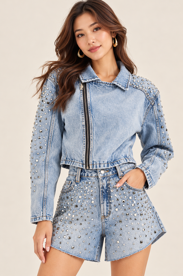 501JA000563 Jeans Jacket with Rhinestones Lança Perfume