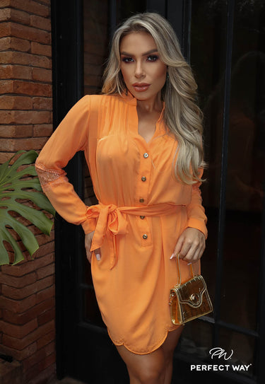 MP46007 - PW VESTIDO CHEMISIE C/ BOTÕES ACOMPANHA FAIXA LARANJA