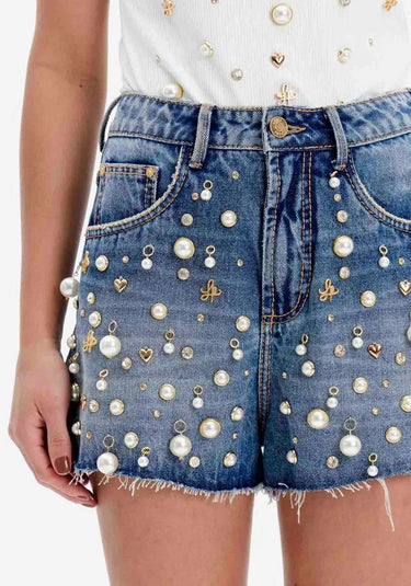 501SH002850 - LP SHORT JEANS GRANDFATHER COM APLICAÇÕES E CINTURA ALTA