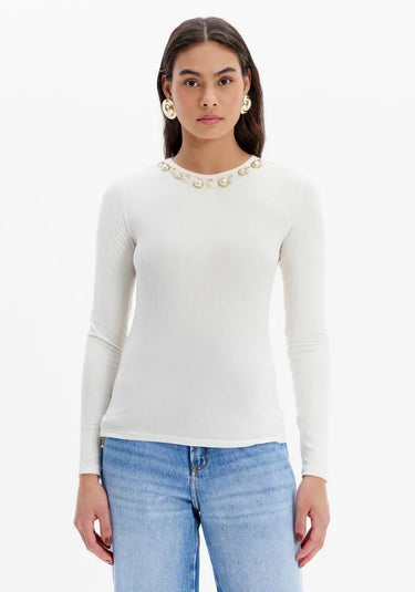 502BL008652 - LP BLUSA CANELADA MANGA LONGA COM APLICAÇÃO