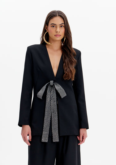 502BZ000888 - LP BLAZER ALONGADO COM LAÇO E DECOTE EM V