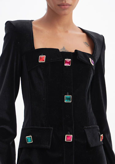 502VE008001 - LP VESTIDO CURTO COM BOTÕES PRETO