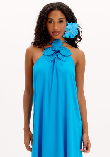 502VE010404 - LP VESTIDO LONGO FRENTE UNICA COM FLOR E APLICAÇÕES DE BRILHOS