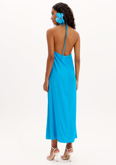502VE010404 - LP VESTIDO LONGO FRENTE UNICA COM FLOR E APLICAÇÕES DE BRILHOS