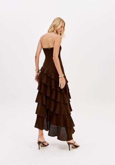 502VE011913 - LP VESTIDO SUPER MIDI SEM ALÇAS COM BABADO