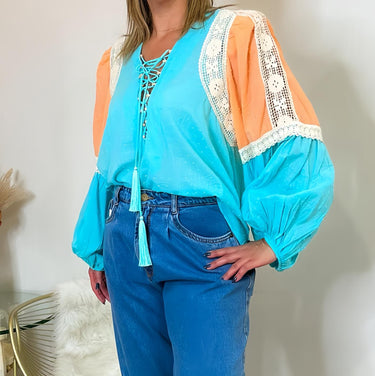 502BL004791 - BLUSA MANGA AZUL AMARANTE