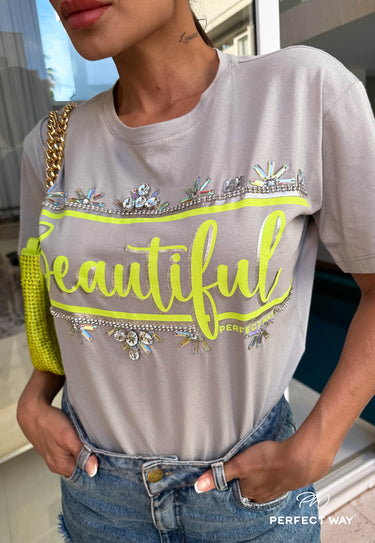 LI326275 PW Tシャツ EST EXCL 刺繍 ストーングレー