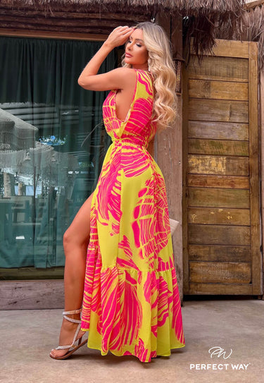 LPB354497 - PW BEACH COVER-UP WITH EXCLUSIVE PRINT AND V-NECKLINE