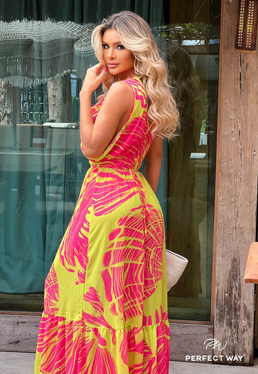 LPB354497 - PW BEACH COVER-UP WITH EXCLUSIVE PRINT AND V-NECKLINE