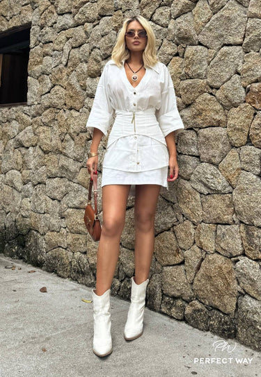 MO515119 - PW CONJUNTO FEMININO CAMISA ALONGADA OVER+SAIA+CORSELE
