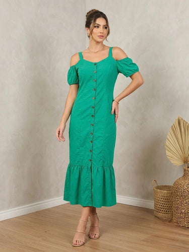 0030044 VESTIDO LONGO VERDE ESCURO