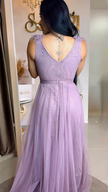 0612194 IMPORTADOS VESTIDO RENDA E TULE LILAS 36