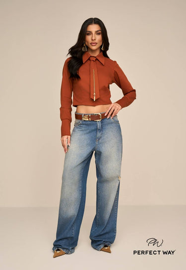 MI613145 PW CAMISA CROPPED C/ GRAVATA DET ZÍPER