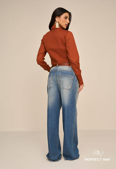 MI613145 PW CAMISA CROPPED C/ GRAVATA DET ZÍPER
