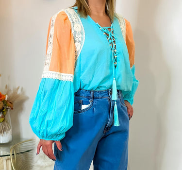 502BL004791 - BLUSA MANGA AZUL AMARANTE