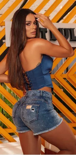 62657- PITBULL SHORT JEANS BRILHO
