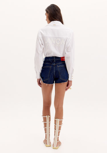 501SH002794 - LP SHORT JEANS COMFORT HIGH DESFIADO C/LENÇO
