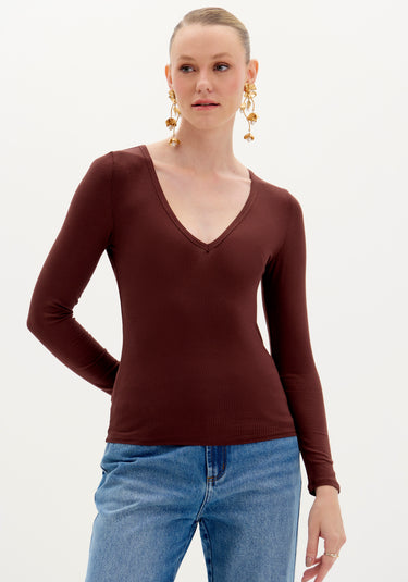 502BL007309 - LP BLUSA CANELADA DECOTE V LONGA