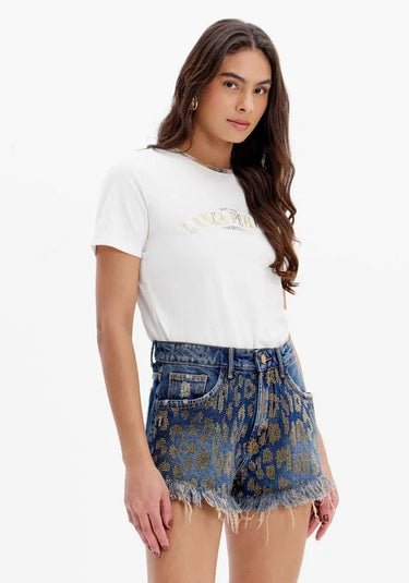 501SH002852 - LP SHORT JEANS CONFORT COM APLICAÇÃO E CINTURA ALTA