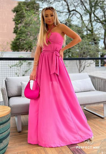 LV36232 - PW VESTIDO LONGO AMARRACAO PESCOÇO ABERTURA FRONTAL