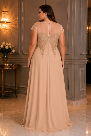230719 IMPORTADO VESTIDO OMBRO TULE BORDADO DOURADO XL