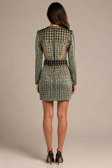LI26004- PW VESTIDO DE VELUDO C/CINTO VERDE M