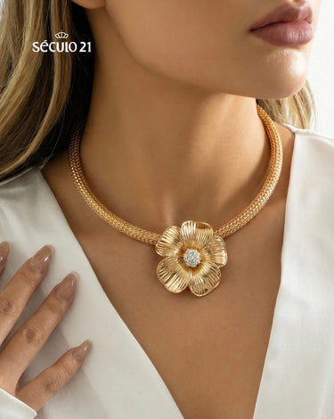 107858001 - IMPORTADO COLAR ARO C/ FLOR FOSCA