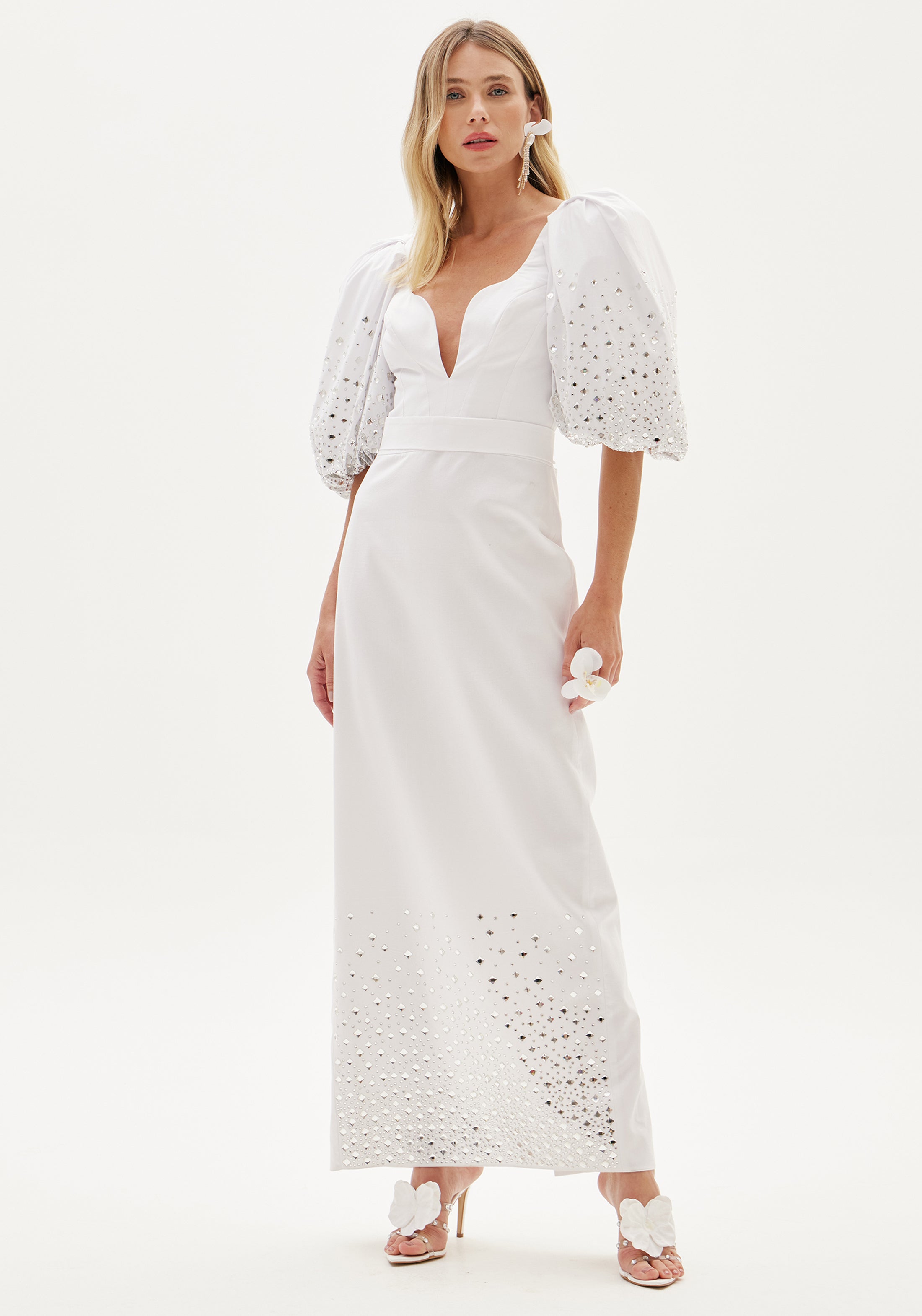 AMARANTE VESTIDO MIDI PEDRA OFFWHITE G