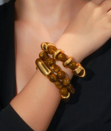 20032025-5 IMPORTADO 3 PULSERIAS BOHO MARROM/DOURADO