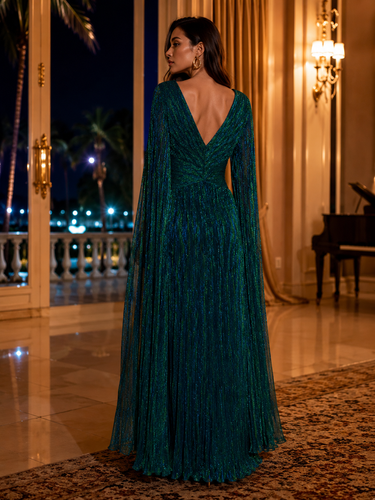 20260618-02 IMPORTADO VESTIDO LONGO MANGA AZUL/VERDE