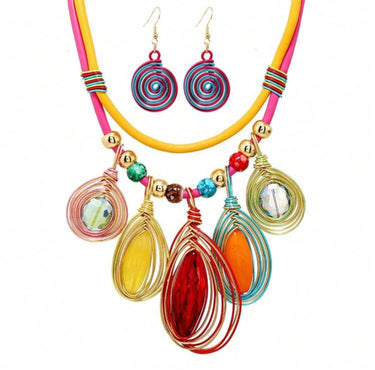 310526-12  IMPORTADO COLAR PEDRAS COLORIDAS+BRINCOS