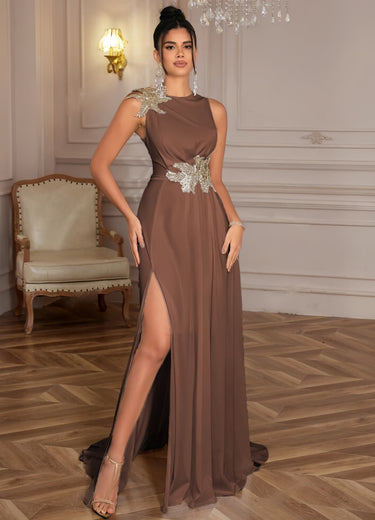 14052025-3 - IMPORTED PARTY DRESS WITH FLORAL NECKLINE