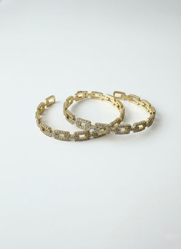 070324-5 IMPORTADO BRACELETE SEMIJOIA ELOS SET DUO DOURADO