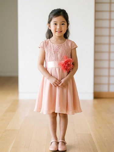 232331- BABY VESTIDO ROSA COM CINTO DE FLOR