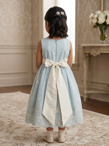 3284- IMPORTADOS VESTIDO INFANTIL FLORES BRANCO/AZUL 2
