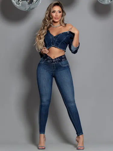66428- PITBULL CALÇA JEANS COM ELOGRAMA NO COS