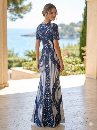 527VE000392- LP VESTIDO MANGA DECOTE BORDADO EST. AZUL/BR GG