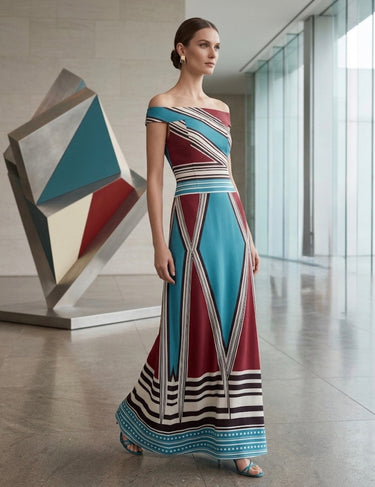 21196 VF VESTIDO LONGO LISTRAS VERM\AZUL
