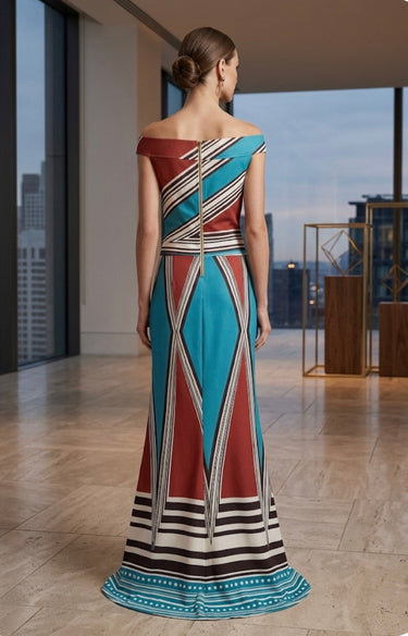 21196 VF VESTIDO LONGO LISTRAS VERM\AZUL