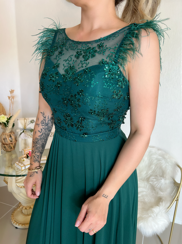 200325 - IMPORTED DRESS EMBROIDERED WITH FEATHERS