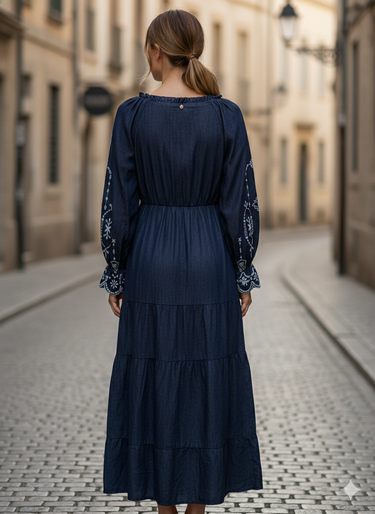 VES25705- DIMY VESTIDO JEANS ESTAMPA MANGA