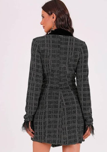 LI06032- PW CHECKED BLAZER DRESS WITH OBOT