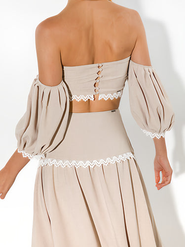 502BL003869-LP CROPPED MANGAS BUFANTE C/ DETALHES EM RENDA