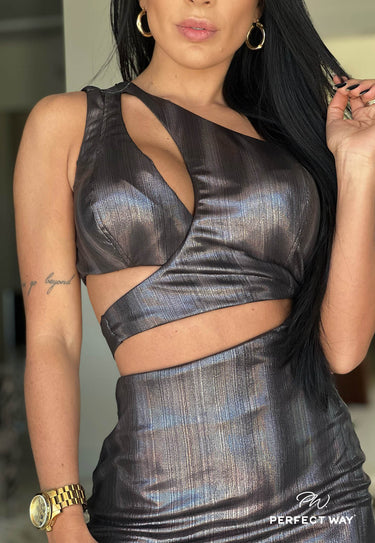 LV36065 - PW VESTIDO JUSTO EM MALHA PLISSADA