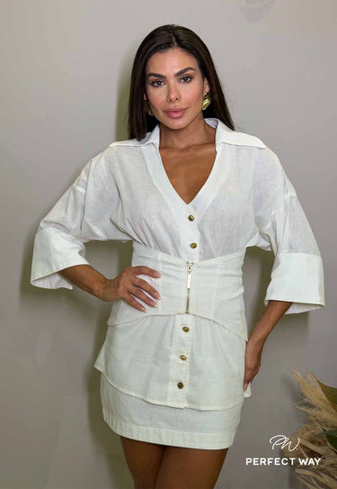 MO515119 - PW CONJUNTO FEMININO CAMISA ALONGADA OVER+SAIA+CORSELE