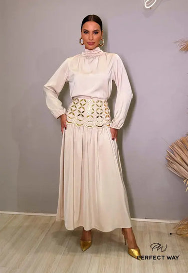 NI515395 - PW CONJUNTO FEMININO BLUSA + SAIA MAXI MIDI COM BORDADO INDUSTRIAL