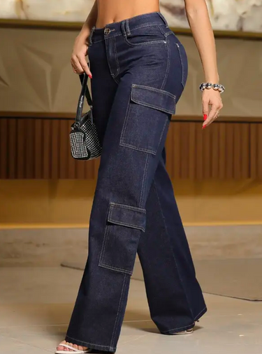 91008 PITBULL JEANS CALÇA WIDE LEG CARGO