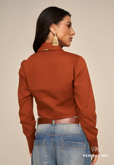 MI613145 PW CAMISA CROPPED C/ GRAVATA DET ZÍPER